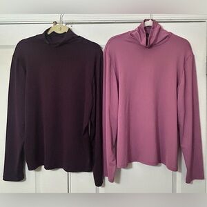 BUNDLE: Two Susan Graver Style Mock Turtleneck Womens Tops XL Plum and Lilac